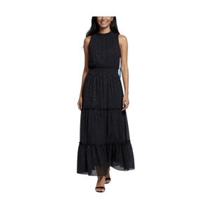 Draper James RSVP Long Tiered Smocked Dress Women Small Black Sleeveless Ruffle